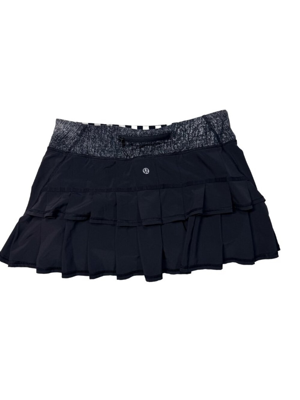 Lululemon Pace Setter Skirt Skort Women's Size 6 Black White Ruffle Run Tennis